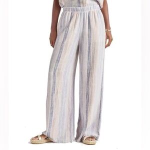 Splendid Jade Striped Wide-Leg Linen-Blend Pants Medium